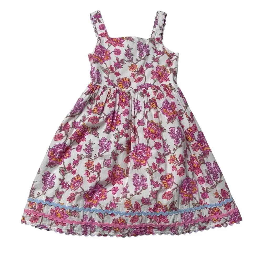 Cotton On Kids Pink Floral Bow-Back Dress Girls Size 6 Cottagecore